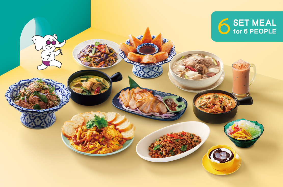 【SET MEAL for 6 PEOPLE】8 Meals．1 Soup．6 Beverages．6 Desserts