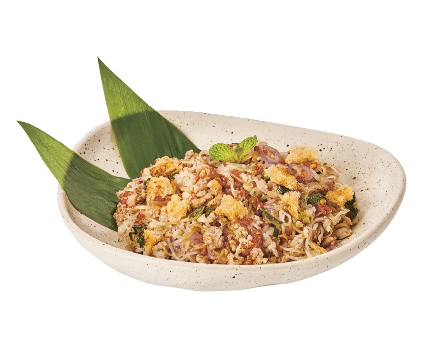 Larb Moo with Pork Rinds and Glass Noodles