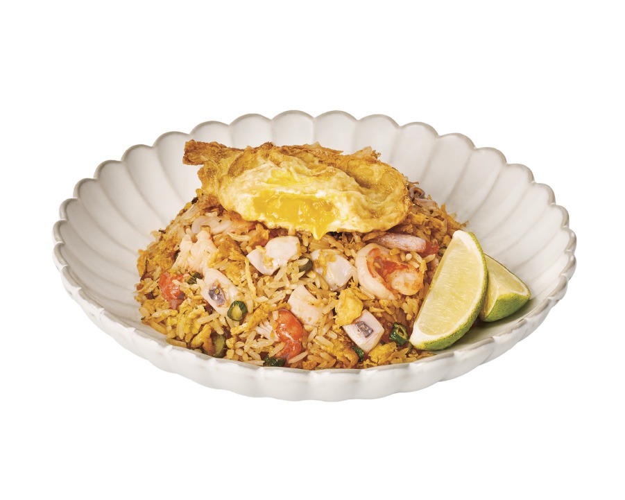 Tom Yum Seafood Fried Rice with Crispy Fried Egg